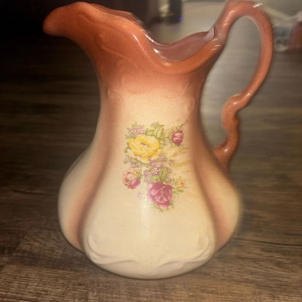 Vintage Floral Ceramic Pitcher